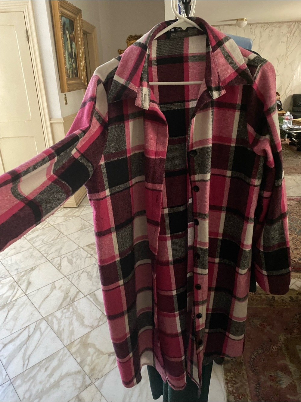 Pink Plaid Button-Front Women’s Jacket/shacket